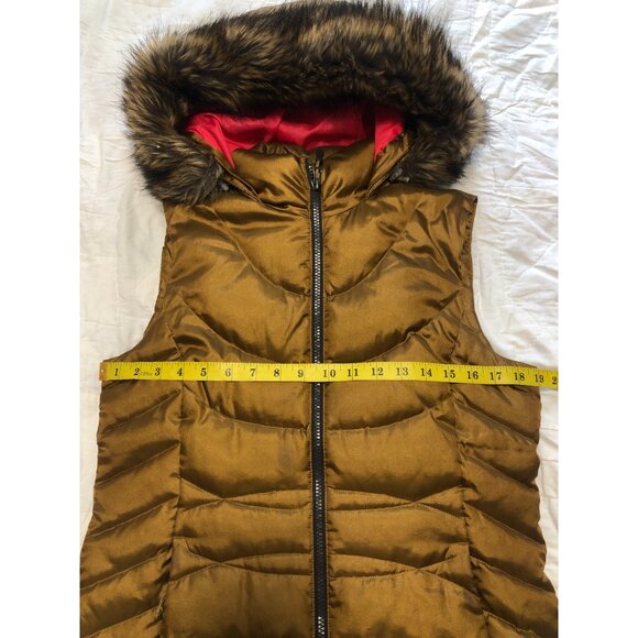 Eddie Bauer Puffer Vest with Faux Fur Trim Metallic Gold Bronze Size M - Picture 10 of 13